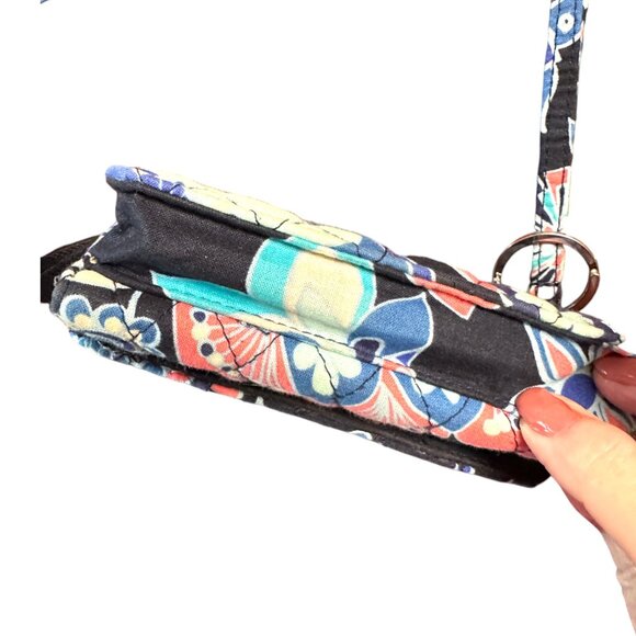 Vera Bradley Quilted Floral Tri-fold Mini Wallet Lanyard Keyring Signed - Picture 4 of 15